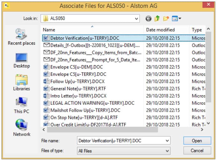 Datafile Associated Files Screen
