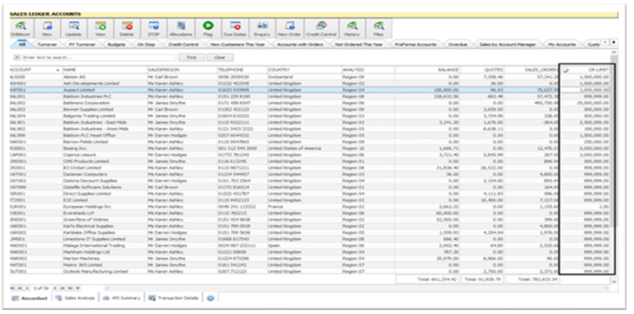Datafile Sales Lesdger Accounts Edit In Grid
